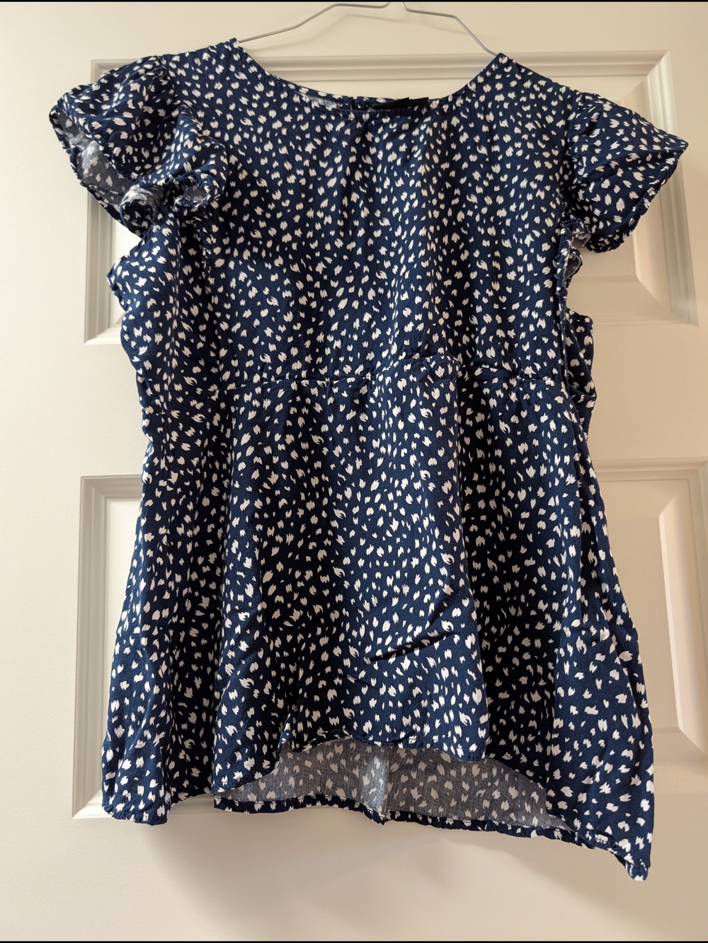 Nursing Queen Navy Blue White Printed Flutter Sleeve Blouse